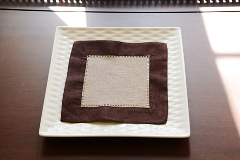Multicolored Hemstitch Cocktail Napkin Taupe & Chocolate color